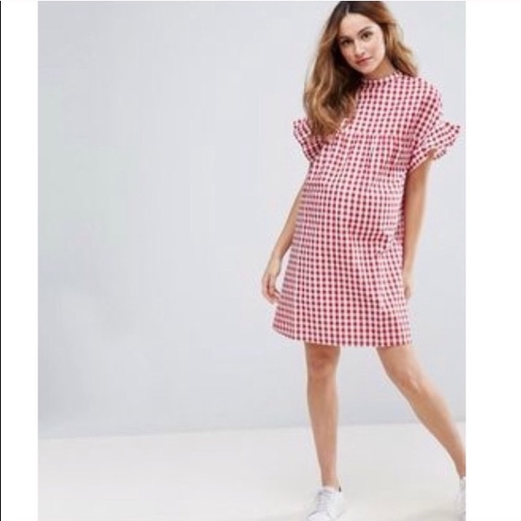 red and white polka dot maternity dress